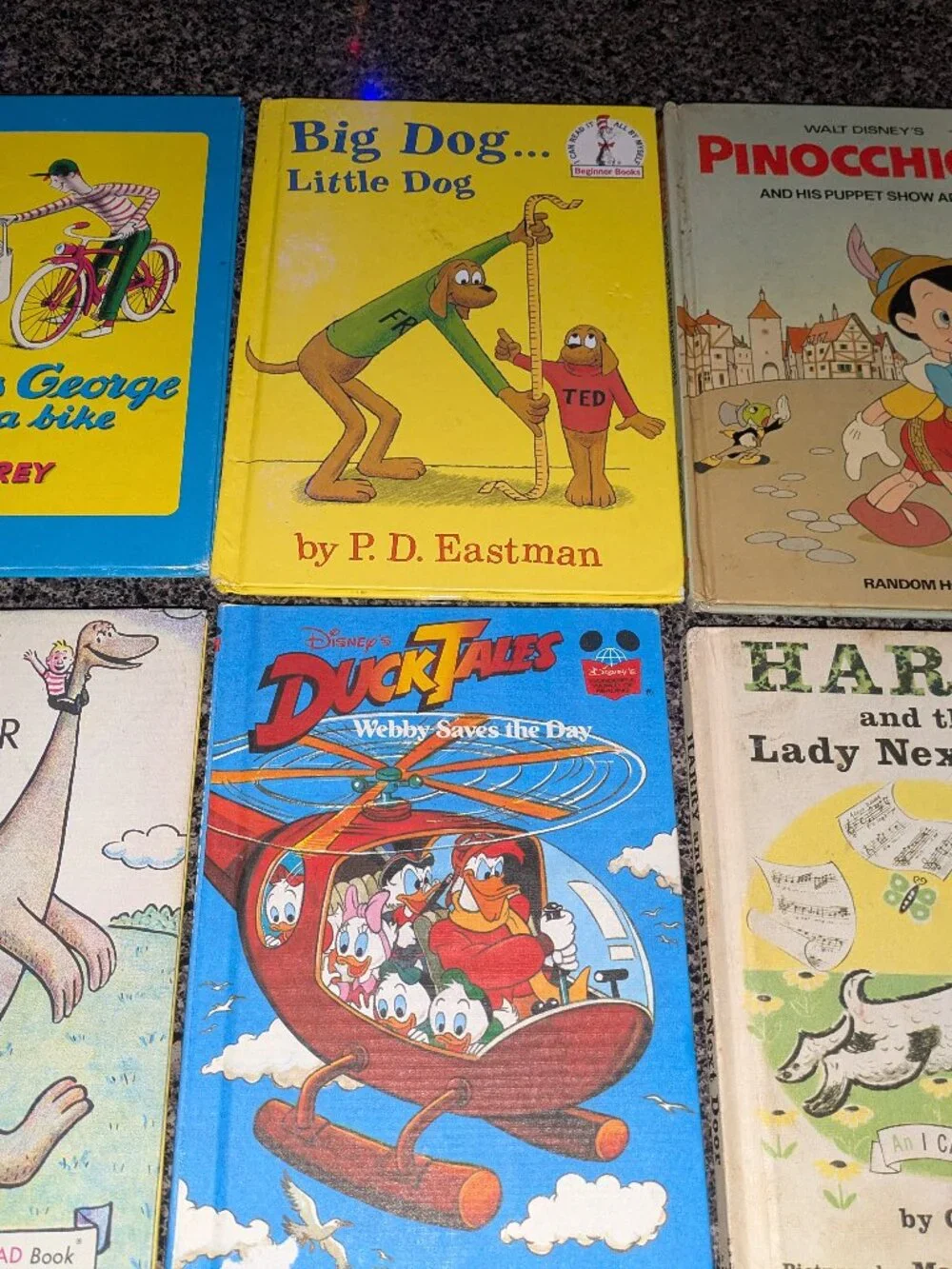 Six Children's Books Lot Curious George, Pinocchio, Danny & Dinosaur